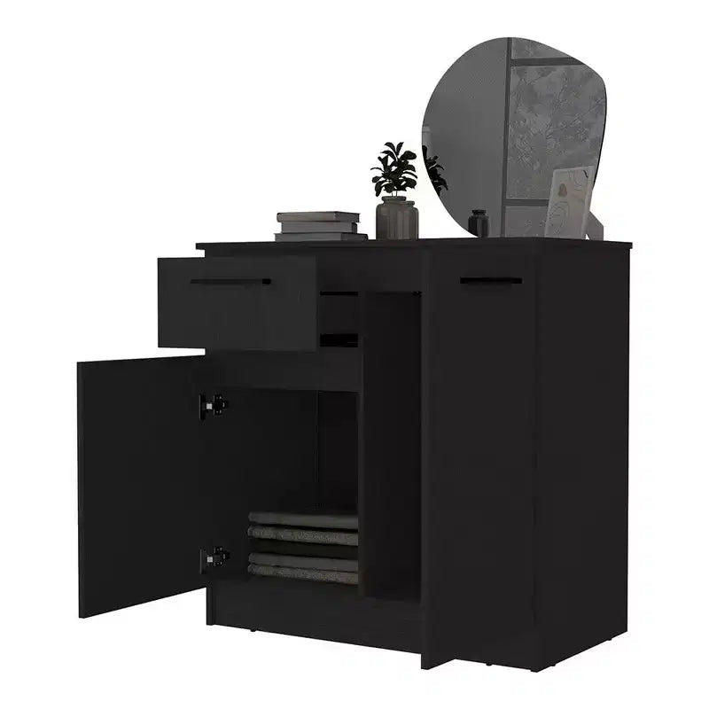 Okak Cómoda de 2 puertas y 1 cajón, amplio almacenamiento con compartimento de 2 puertas y cajón para objetos pequeños, fácil de limpiar, elegantes tiradores para dormitorio