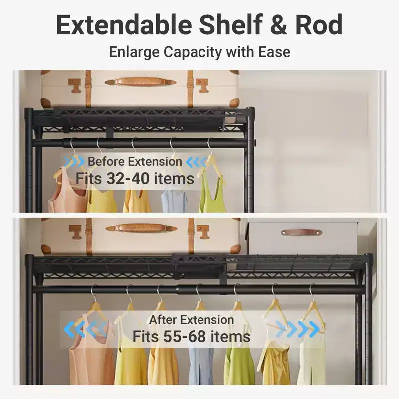 Perchero expandible X1 ajustable de 0,6 a 1,04 m con estantes y barras para colgar flexibles, estantes para ropa, armario portátil, estantes para ropa