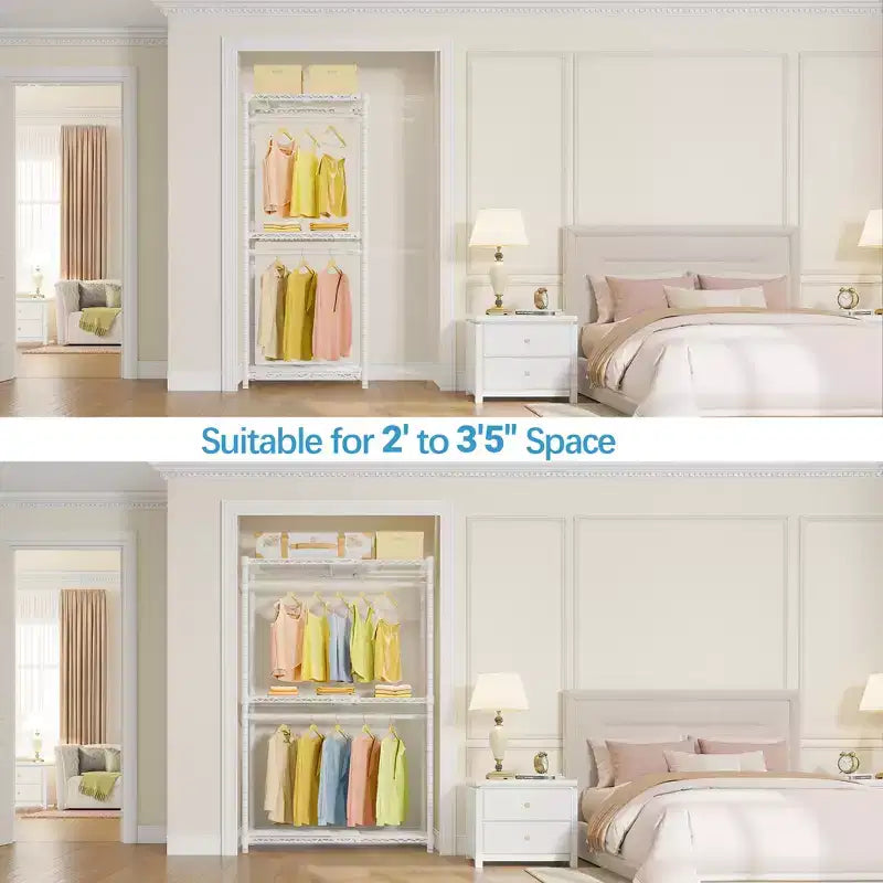 Perchero expandible X1 ajustable de 0,6 a 1,04 m con estantes y barras para colgar flexibles, estantes para ropa, armario portátil, estantes para ropa