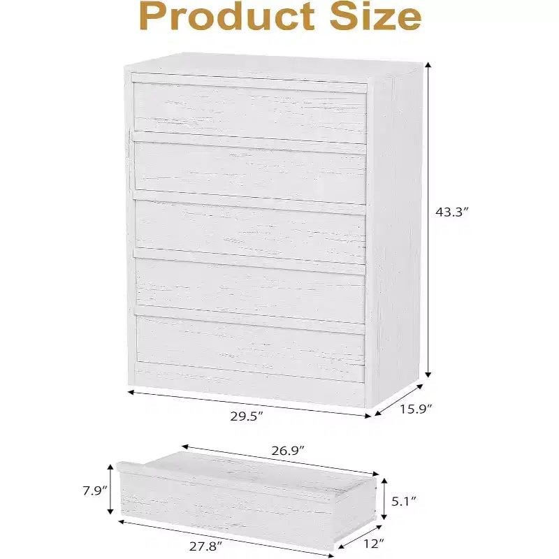 Cómoda alta de madera natural moderna con cajones grandes de almacenamiento, elegante organizador de tocador para dormitorio o sala de estar