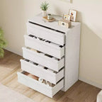 Cómoda alta de madera natural moderna con cajones grandes de almacenamiento, elegante organizador de tocador para dormitorio o sala de estar