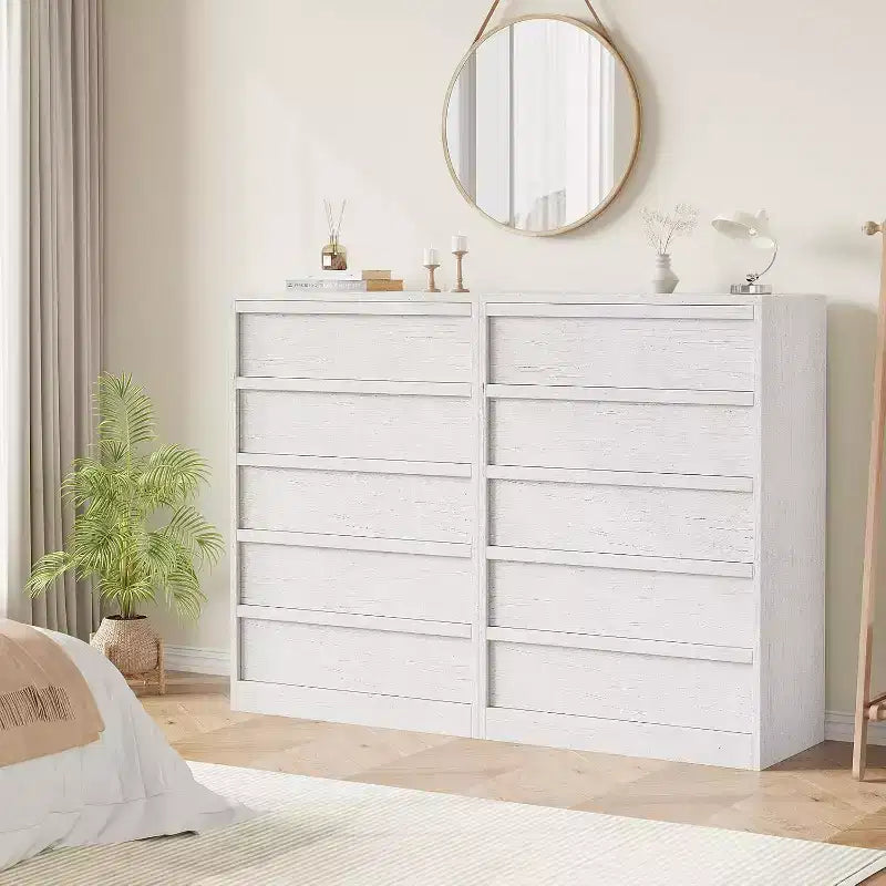 Cómoda alta de madera natural moderna con cajones grandes de almacenamiento, elegante organizador de tocador para dormitorio o sala de estar