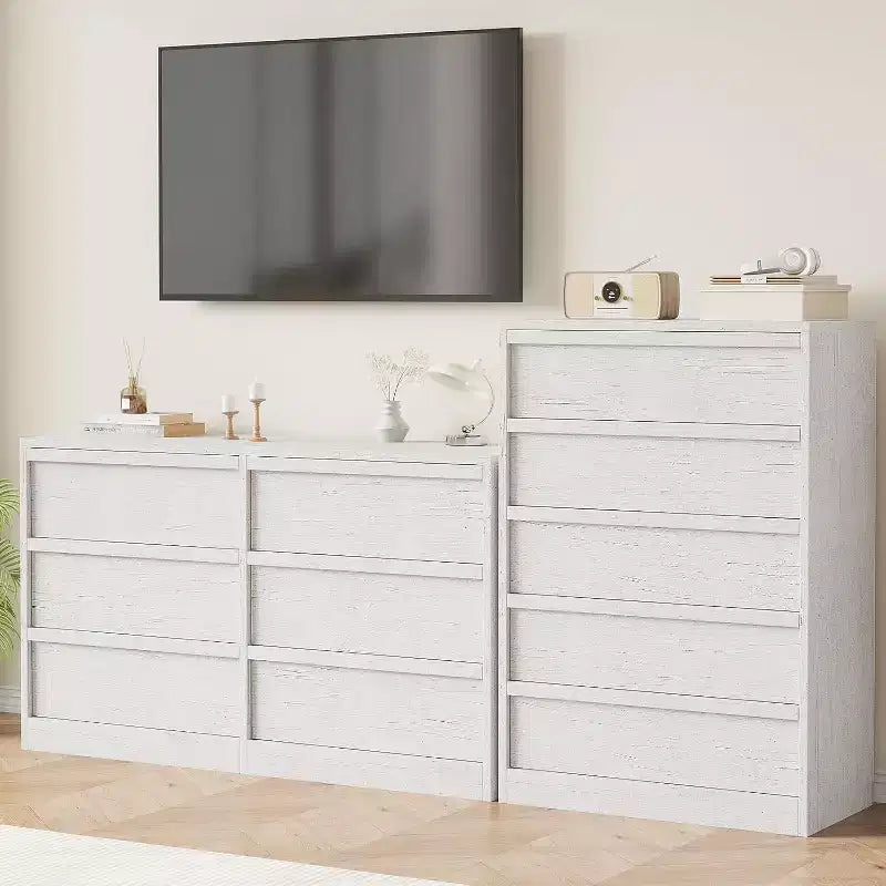 Cómoda alta de madera natural moderna con cajones grandes de almacenamiento, elegante organizador de tocador para dormitorio o sala de estar