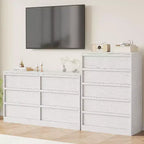 Cómoda alta de madera natural moderna con cajones grandes de almacenamiento, elegante organizador de tocador para dormitorio o sala de estar