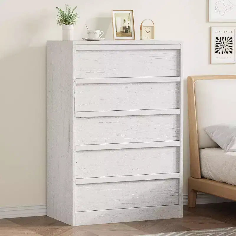 Modern Natural Wood Tall Chest with Large Storage Drawers, Sleek Bedroom Dresser Organizer for Living Room