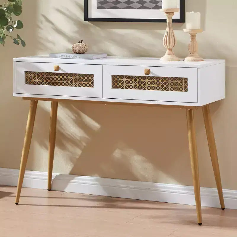 Probe Hues Heavy-Duty Entryway Console Table - 2 Drawers & Metal Shelf Organizer