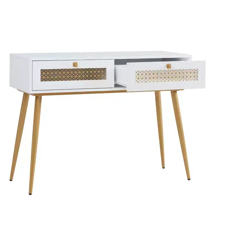 Mesa Consola de Entrada Resistente - 2 Cajones y Organizador de Estantes Metálicos