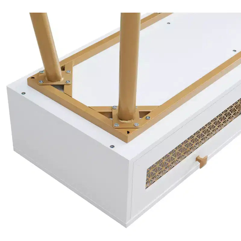Mesa Consola de Entrada Resistente - 2 Cajones y Organizador de Estantes Metálicos
