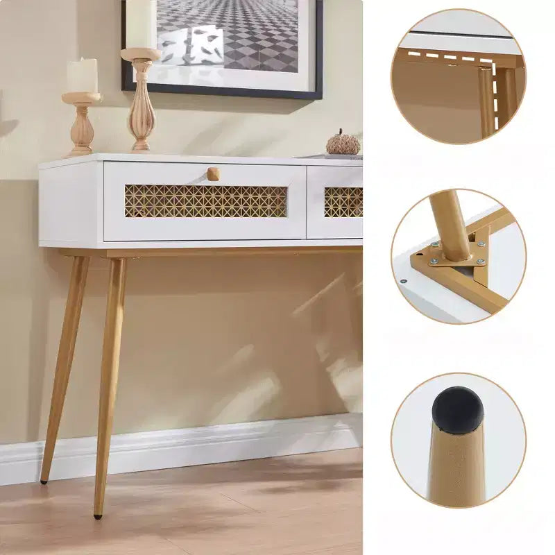 Mesa Consola de Entrada Resistente - 2 Cajones y Organizador de Estantes Metálicos