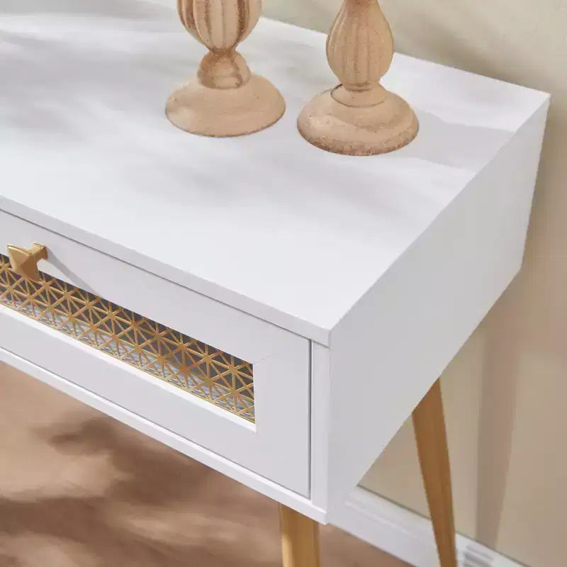 Mesa Consola de Entrada Resistente - 2 Cajones y Organizador de Estantes Metálicos
