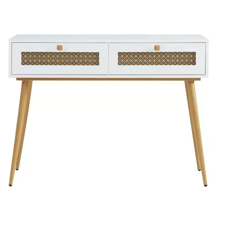 Mesa Consola de Entrada Resistente - 2 Cajones y Organizador de Estantes Metálicos