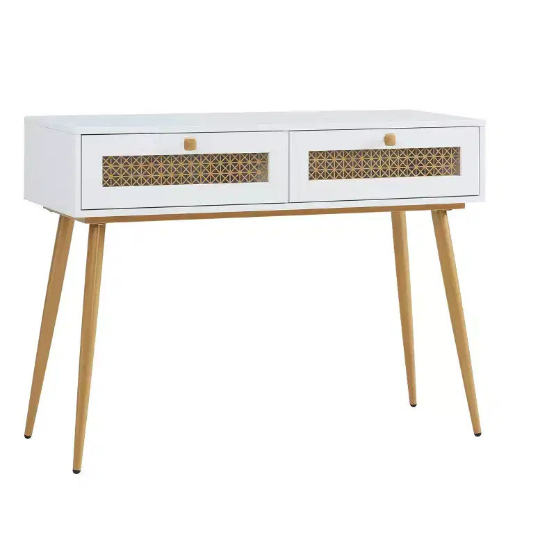 Mesa Consola de Entrada Resistente - 2 Cajones y Organizador de Estantes Metálicos