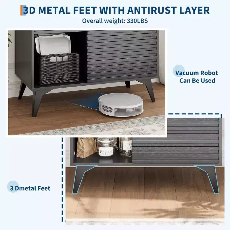 Vitrina de almacenamiento de 3 niveles de estilo moderno de mediados de siglo con puertas, aparador auxiliar de madera con patas resistentes para sala de estar