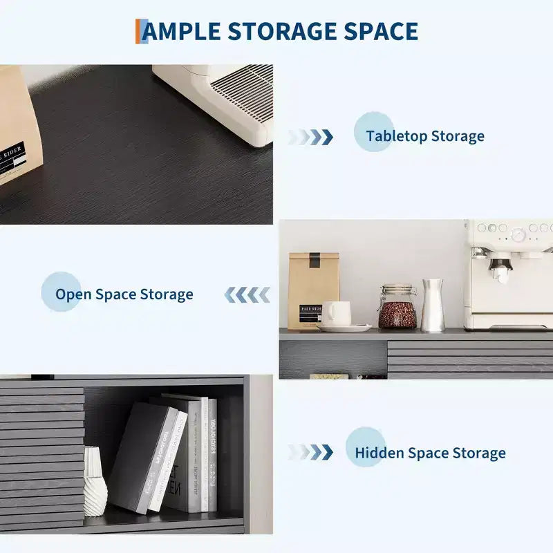 Vitrina de almacenamiento de 3 niveles de estilo moderno de mediados de siglo con puertas, aparador auxiliar de madera con patas resistentes para sala de estar