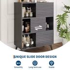 Vitrina de almacenamiento de 3 niveles de estilo moderno de mediados de siglo con puertas, aparador auxiliar de madera con patas resistentes para sala de estar