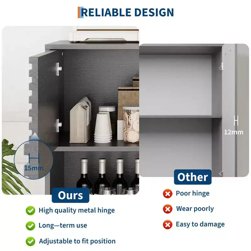 Vitrina de almacenamiento de 3 niveles de estilo moderno de mediados de siglo con puertas, aparador auxiliar de madera con patas resistentes para sala de estar