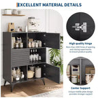 Vitrina de almacenamiento de 3 niveles de estilo moderno de mediados de siglo con puertas, aparador auxiliar de madera con patas resistentes para sala de estar