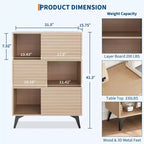 Vitrina de almacenamiento de 3 niveles de estilo moderno de mediados de siglo con puertas, aparador auxiliar de madera con patas resistentes para sala de estar