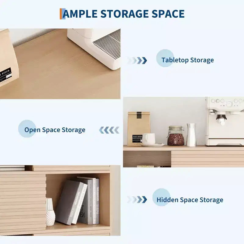 Vitrina de almacenamiento de 3 niveles de estilo moderno de mediados de siglo con puertas, aparador auxiliar de madera con patas resistentes para sala de estar