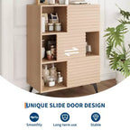 Vitrina de almacenamiento de 3 niveles de estilo moderno de mediados de siglo con puertas, aparador auxiliar de madera con patas resistentes para sala de estar