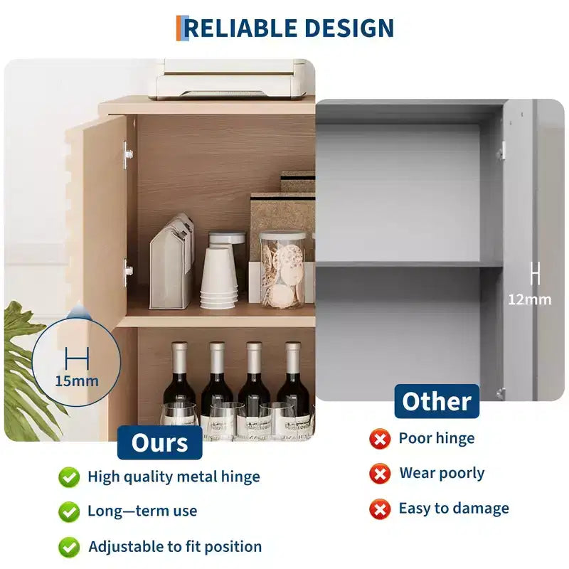 Vitrina de almacenamiento de 3 niveles de estilo moderno de mediados de siglo con puertas, aparador auxiliar de madera con patas resistentes para sala de estar