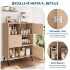 Vitrina de almacenamiento de 3 niveles de estilo moderno de mediados de siglo con puertas, aparador auxiliar de madera con patas resistentes para sala de estar