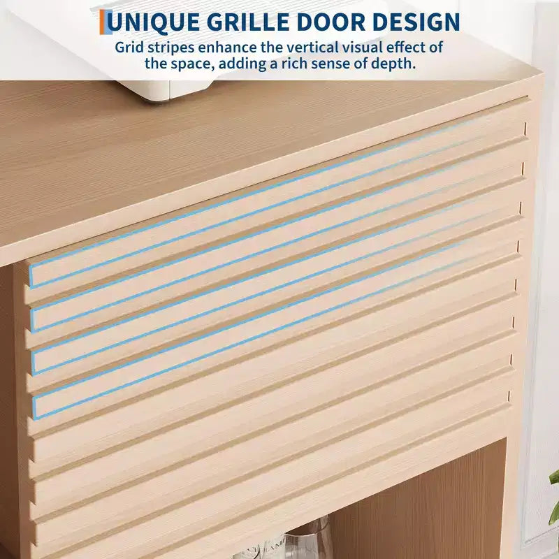 Vitrina de almacenamiento de 3 niveles de estilo moderno de mediados de siglo con puertas, aparador auxiliar de madera con patas resistentes para sala de estar