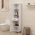 Mueble de almacenamiento alto para baño de 165 cm con 2 puertas y 1 cajón, estantes ajustables, gabinete estrecho y delgado de pie para baño, color blanco
