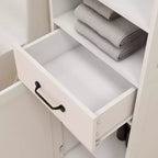 Mueble de almacenamiento alto para baño de 165 cm con 2 puertas y 1 cajón, estantes ajustables, gabinete estrecho y delgado de pie para baño, color blanco