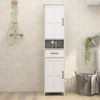 Mueble de almacenamiento alto para baño de 165 cm con 2 puertas y 1 cajón, estantes ajustables, gabinete estrecho y delgado de pie para baño, color blanco