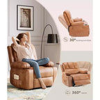 Sillones Reclinables Extra Grandes con Calefacción y Masaje - Sillón Reclinable Perezoso Giratorio 360° para Adultos - Sillón Mecedora Manual con Portavasos para Salas de Estar