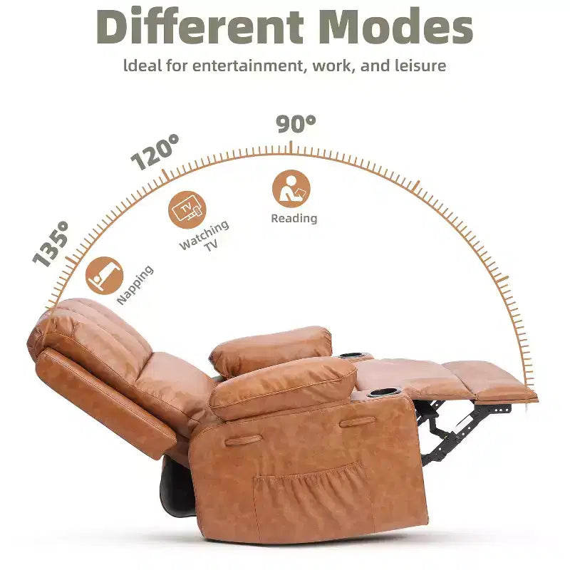 Sillones Reclinables Extra Grandes con Calefacción y Masaje - Sillón Reclinable Perezoso Giratorio 360° para Adultos - Sillón Mecedora Manual con Portavasos para Salas de Estar
