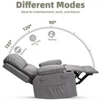 Sillones Reclinables Extra Grandes con Calefacción y Masaje - Sillón Reclinable Perezoso Giratorio 360° para Adultos - Sillón Mecedora Manual con Portavasos para Salas de Estar