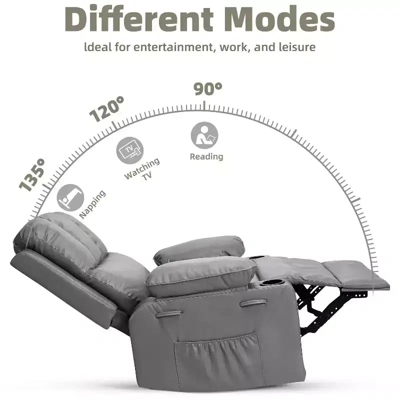 Sillones Reclinables Extra Grandes con Calefacción y Masaje - Sillón Reclinable Perezoso Giratorio 360° para Adultos - Sillón Mecedora Manual con Portavasos para Salas de Estar
