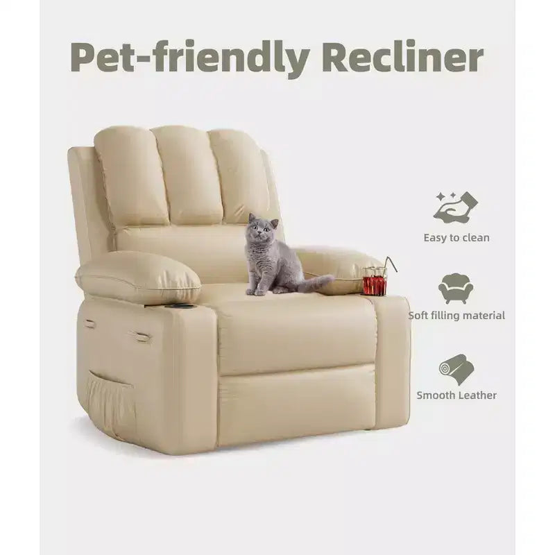 Sillones Reclinables Extra Grandes con Calefacción y Masaje - Sillón Reclinable Perezoso Giratorio 360° para Adultos - Sillón Mecedora Manual con Portavasos para Salas de Estar