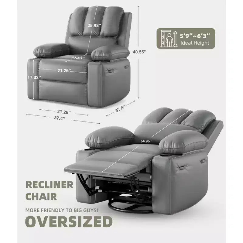 Sillones Reclinables Extra Grandes con Calefacción y Masaje - Sillón Reclinable Perezoso Giratorio 360° para Adultos - Sillón Mecedora Manual con Portavasos para Salas de Estar