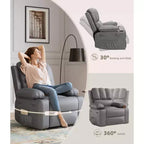 Sillones Reclinables Extra Grandes con Calefacción y Masaje - Sillón Reclinable Perezoso Giratorio 360° para Adultos - Sillón Mecedora Manual con Portavasos para Salas de Estar