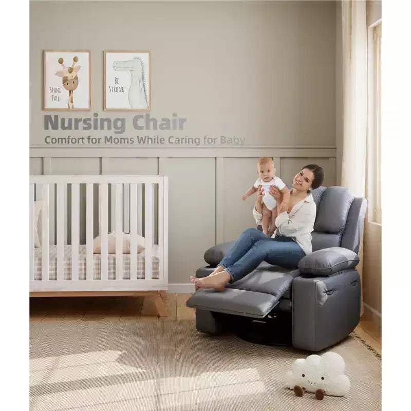 Sillones Reclinables Extra Grandes con Calefacción y Masaje - Sillón Reclinable Perezoso Giratorio 360° para Adultos - Sillón Mecedora Manual con Portavasos para Salas de Estar