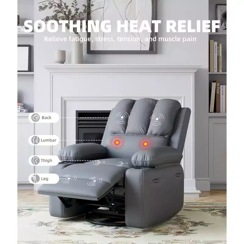 Sillones Reclinables Extra Grandes con Calefacción y Masaje - Sillón Reclinable Perezoso Giratorio 360° para Adultos - Sillón Mecedora Manual con Portavasos para Salas de Estar