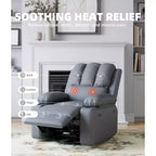 Sillones Reclinables Extra Grandes con Calefacción y Masaje - Sillón Reclinable Perezoso Giratorio 360° para Adultos - Sillón Mecedora Manual con Portavasos para Salas de Estar