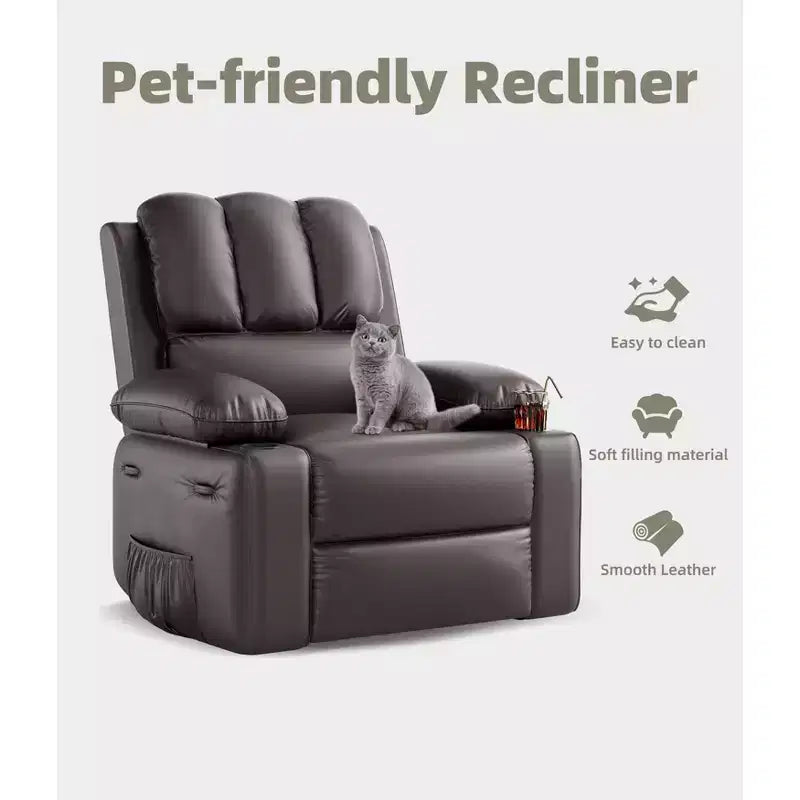 Sillones Reclinables Extra Grandes con Calefacción y Masaje - Sillón Reclinable Perezoso Giratorio 360° para Adultos - Sillón Mecedora Manual con Portavasos para Salas de Estar