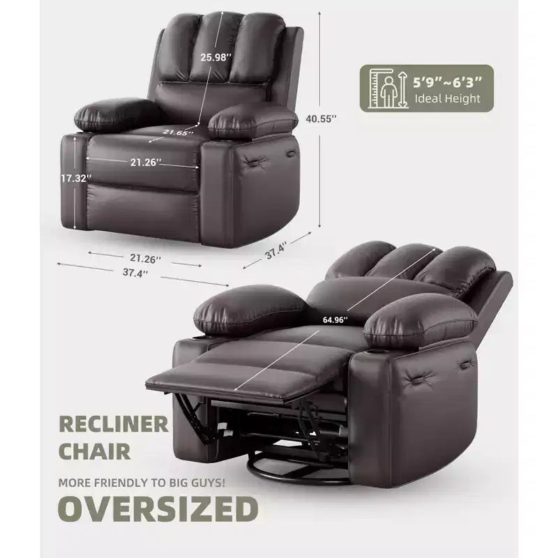 Sillones Reclinables Extra Grandes con Calefacción y Masaje - Sillón Reclinable Perezoso Giratorio 360° para Adultos - Sillón Mecedora Manual con Portavasos para Salas de Estar