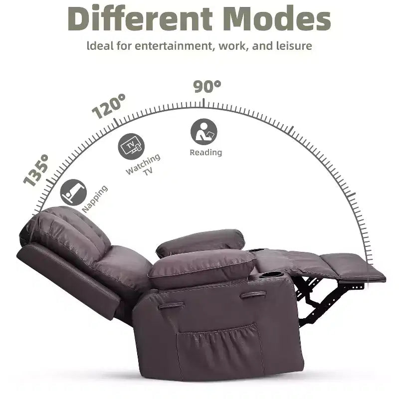 Sillones Reclinables Extra Grandes con Calefacción y Masaje - Sillón Reclinable Perezoso Giratorio 360° para Adultos - Sillón Mecedora Manual con Portavasos para Salas de Estar