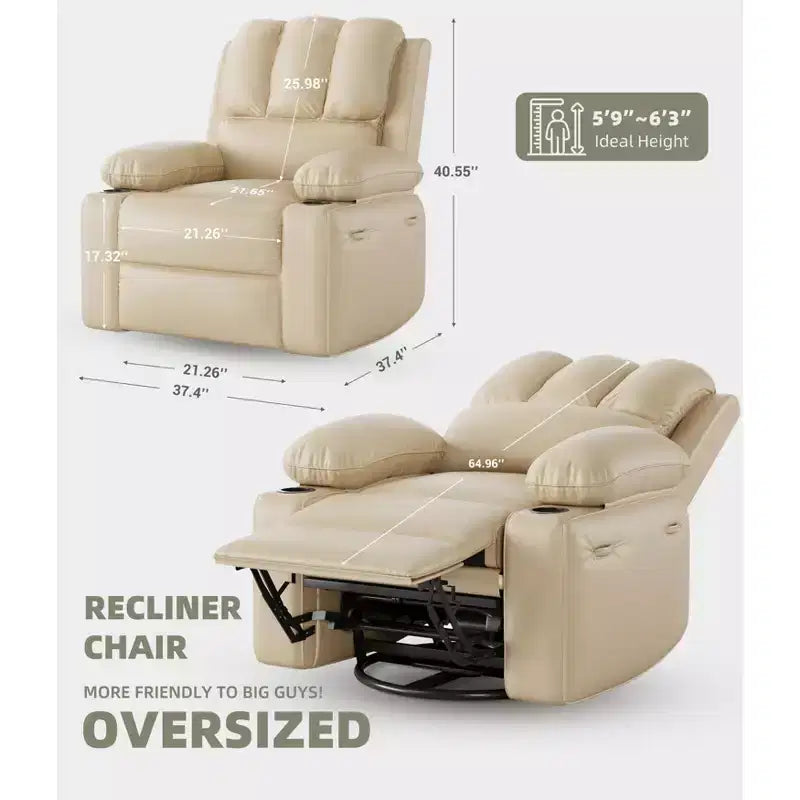 Sillones Reclinables Extra Grandes con Calefacción y Masaje - Sillón Reclinable Perezoso Giratorio 360° para Adultos - Sillón Mecedora Manual con Portavasos para Salas de Estar