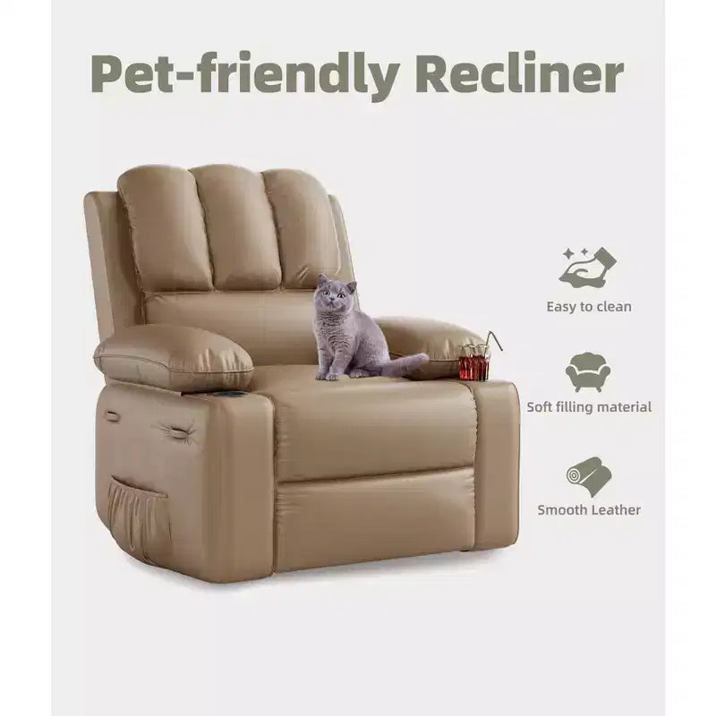 Sillones Reclinables Extra Grandes con Calefacción y Masaje - Sillón Reclinable Perezoso Giratorio 360° para Adultos - Sillón Mecedora Manual con Portavasos para Salas de Estar