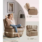 Sillones Reclinables Extra Grandes con Calefacción y Masaje - Sillón Reclinable Perezoso Giratorio 360° para Adultos - Sillón Mecedora Manual con Portavasos para Salas de Estar