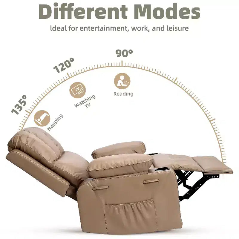 Sillones Reclinables Extra Grandes con Calefacción y Masaje - Sillón Reclinable Perezoso Giratorio 360° para Adultos - Sillón Mecedora Manual con Portavasos para Salas de Estar