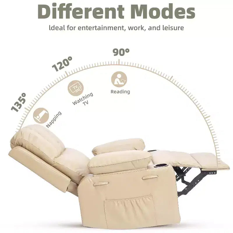 Sillones Reclinables Extra Grandes con Calefacción y Masaje - Sillón Reclinable Perezoso Giratorio 360° para Adultos - Sillón Mecedora Manual con Portavasos para Salas de Estar
