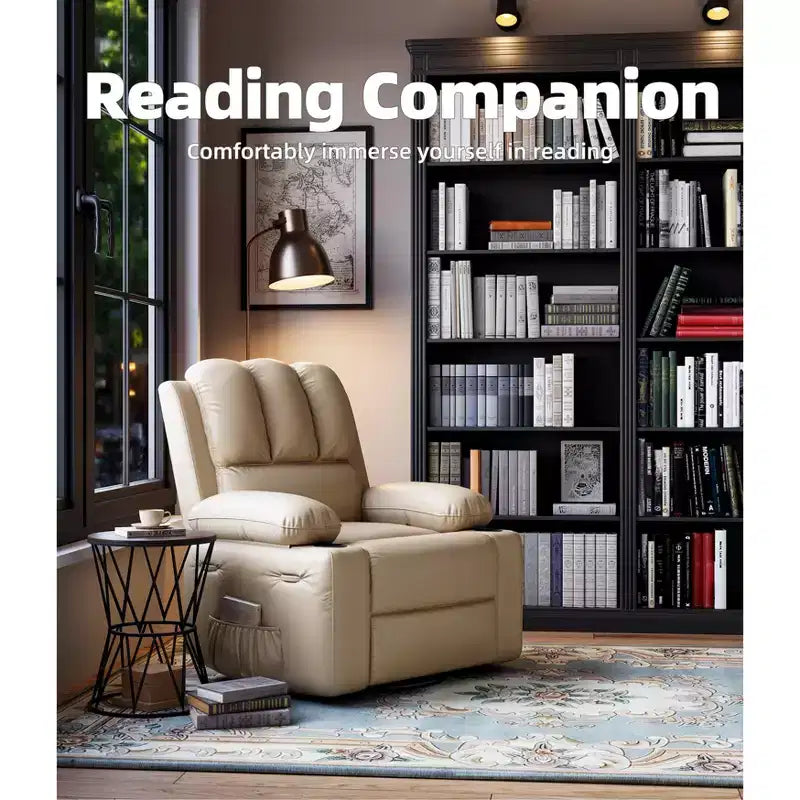 Sillones Reclinables Extra Grandes con Calefacción y Masaje - Sillón Reclinable Perezoso Giratorio 360° para Adultos - Sillón Mecedora Manual con Portavasos para Salas de Estar