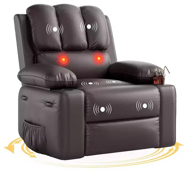 Sillones Reclinables Extra Grandes con Calefacción y Masaje - Sillón Reclinable Perezoso Giratorio 360° para Adultos - Sillón Mecedora Manual con Portavasos para Salas de Estar